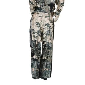 Pantalon pour femme Zahjr, beige, vert, imprimé floral, jambe large, taille haute, décontracté - Product Image 3