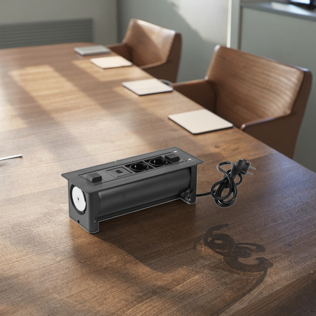 IGERCN IP44 Electronic Desktop EU Power Plug 16A Rated Current Flip Rotate Tabletop Socket 3 Outlets 2 USB Ports for SDK