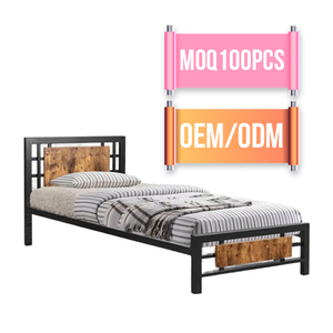 Cadre de lit simple moderne en métal avec tête de lit en bois KD-1515 cadre de lit simple en fer noir mat - Product Image 1