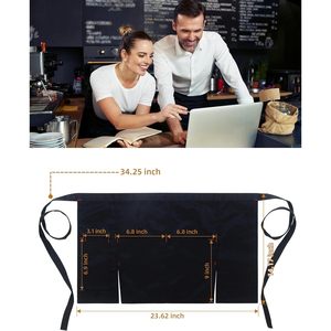 FOXA Waist Apron 3 Pockets Cotton Unisex Restaurant <b>Bar</b> Server Apron - Product Image 3