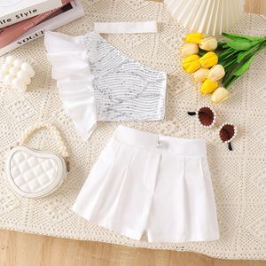 Set di Abbigliamento per Neonata, Top Corto con Paillettes Rosse e <span class=keywords><strong>Pantaloncini</strong></span>, 2 Pezzi, Set Carino Bianco per <span class=keywords><strong>Bambina</strong></span> - Product Image 4