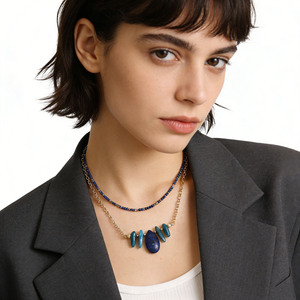 Collier pendentif en pierre naturelle en forme de larme, chaîne en or, pierre précieuse bleue, bijoux unisexes à la mode pour un usage quotidien et en voyage - Product Image 3