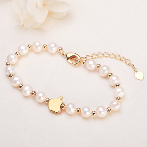 Bracelet de conception élégante en forme de pomme, version coréenne, tempérament féminin, polyvalent, perle d'eau douce véritable, presque ronde - Product Image 2