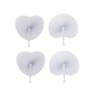 White Heart Shaped Folding Fans Activists' Paper Fans <b>Handheld</b> DIY Wedding Guests' Paper Favor Fan Bulk Party Decorative Supply - Product Image 5