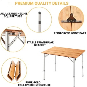 Tavolo Pieghevole in Bambù con Altezza Regolabile a 3 Posizioni, Tavolo Portatile per Picnic, Campeggio, Giardino, Barbecue e Feste all'Aperto - Product Image 4