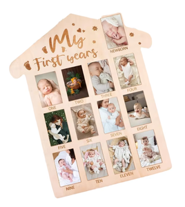 Cadeau personnalisé pour bébé, <span class=keywords><strong>tableau</strong></span> <span class=keywords><strong>photo</strong></span> en bois pour la première année du bébé - Product Image 6