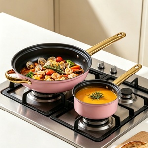 Professional 6-Piece Stainless Steel Cookware Set Heavy Duty Induction Ready Non-Stick Gold Plated Handles Glass <b>Lids</b> for - Product Image 2