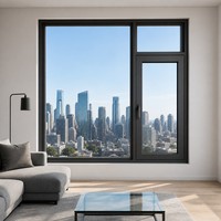 Fenêtres à battants inclinables sur mesure pour projet hôtelier, résistantes au vent, triple vitrage, cadre en aluminium noir