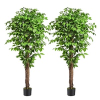 Keeplush Ensemble de 2 arbres artificiels Ficus de 6,2 pieds (74 pouces) de haut avec troncs en bois véritable et branches pliables - Décoration d'intérieur réaliste