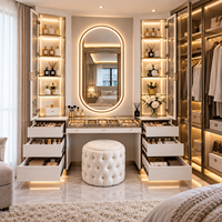 Coiffeuse moderne avec miroir LED, plateau en verre, tiroirs organisateurs de bijoux, table de maquillage de luxe pour chambre à coucher, mobilier sur mesure