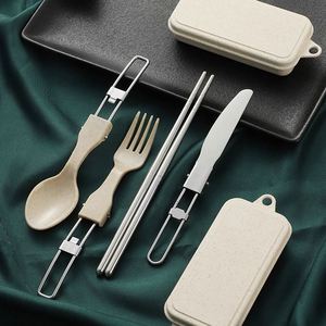 High Quality 18/10 Folding Knife Fork Spoon Silverware Flatware Set Travel Stainless Steel Portable With <b>Box</b> - Product Image 2