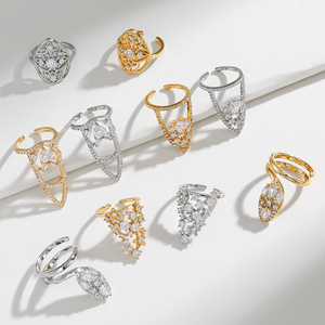 Новинка, Женское кольцо-ручка, регулируемое кольцо для ногтей с полностью алмазным наконечником, кольца с золотым покрытием и блестящим кубическим цирконием, кольцо в форме ногтя - Product Image 3