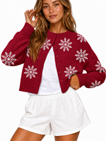 Damen Strickjacke mit Niedlichem Muster, Knopfleiste und Rundhalsausschnitt, Kurzer Pullover mit Geripptem Saum, Weiche Lässige Oberbekleidung, OEM/ODM