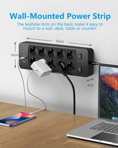 Công Tắc Dải Nguồn 2500W 10 A Ổ Cắm EU Có Dây Nối Dài 2M Thiết Bị Bảo Vệ Tăng Áp 10 Ổ Cắm AC 4 Sạc USB - Product Image 4