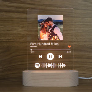 <span class=keywords><strong>Foto</strong></span> <span class=keywords><strong>personalizada</strong></span>, placa de música, luz nocturna, grabado, nombre, canción, marco de fotos, Base de madera, lámpara acrílica para regalo - Product Image 3