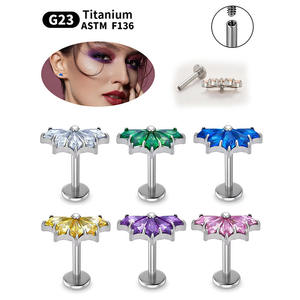 G23 titanio Base plana labio y <span class=keywords><strong>nariz</strong></span> Stud moda cobre aleación CZ circón oreja Stud 16G/18G fiesta cuerpo joyería <span class=keywords><strong>para</strong></span> mujer - Product Image 4