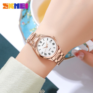 Skmei Quartz Watch Rose Gold Stainless Steel Band Analog Display Women's Watch 7.8mm Thin 30M Waterproof - Product Image 2
