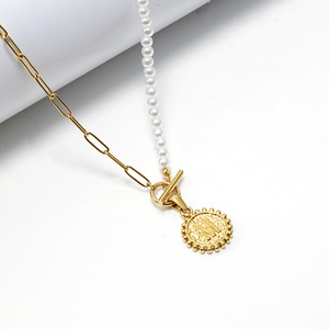 ZOGXIN Pearl Necklace Gold Chain Letter M Pendant Stainless Steel Women's Jewelry Fashion Choker Necklaces - Product Image 3