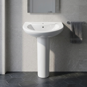 Lavabo de Cerámica Blanca de Calidad de Exportación con Pedestal, Montado en la Pared, para Baño - Product Image 1