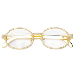 O mais novo produto de jóias hip hop Iced out óculos de armação de moda de prata de ouro zircão diamante borda pavimentada bling bling óculos de armação