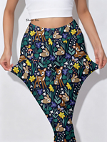 Legging Yoga Wanita Pinggang Tinggi Motif Hewan Hutan Celana Ketat Slim Fit Celana Olahraga Grafis Rusa Kelinci Lucu Pakaian Aktif