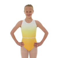 Justaucorps jaune scintillant avec strass, vente en gros, vêtements de danse et de gymnastique sans manches personnalisés