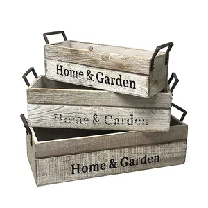 Boîte en bois rustique, rectangulaire, naturelle, lot de 3