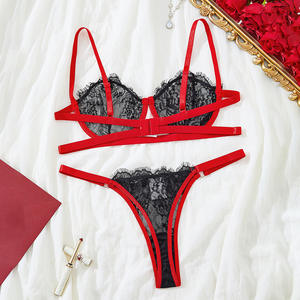 Damen Sexy Unterwäsche mit Durchsichtiger Dreipunkt-Spitze Stahlring-Brustgurt-Set BH-Dekoration - Product Image 2