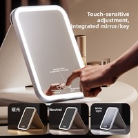 Miroir de maquillage portable à cadre en plastique pliable simple face, design minimaliste LED, pour coiffeuses à domicile et étudiants