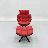 Fauteuil lounge moderne avec ottoman, fauteuil inclinable en tissu rouge, base pivotante noire, fauteuil individuel, OEM ODM, meubles sur mesure