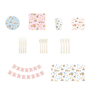 DAMAI INS - Juego de Vajilla Desechable de Papel con Diseño de Camión Azul y Rosa para Fiestas de Cumpleaños, Platos, Vasos y Servilletas - Product Image 3