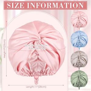 Women's Solid Color Double Layer Satin Silk Nightcap Fashion Curl Edge Elastic Ladies Hair Cap Turban for Beauty Bath <b>Shower</b> - Product Image 3