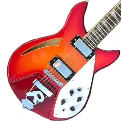 Red body 12strings Electric Bass Guitar with White Pickguard,Rosewood Fingerboard,Chrome Hardware,Provide Custom Service