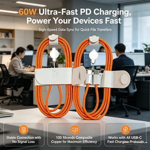 สายชาร์จเร็วแบบถัก 60W USB-C to USB-C <span class=keywords><strong>130</strong></span> เส้นทองแดง สำหรับ <span class=keywords><strong>iPhone</strong></span> 15 17 <span class=keywords><strong>Pro</strong></span> Max CC48 คุณสมบัติความเร็วสูง - Product Image 3