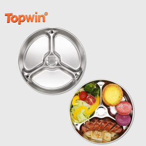 Topwin Food Grade Cute Round Dinner Plate <b>Metal</b> Shape 4 <b>Grids</b> Kid Dinner Dishes Baby Stainless Steal 304 Divided Food Plate - Product Image 1