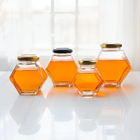 Pot en verre hexagonal transparent vide de 100 ml, 180 ml, 280 ml, 380 ml pour confiture, cornichons, sauce chili, bonbons, miel avec couvercle métallique