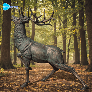 Sculture in bronzo a grandezza naturale di cervo e alce, modello ruggente, per esterni, per aree pubbliche di caccia, con dettagli incisi e finitura placcata - Product Image 4