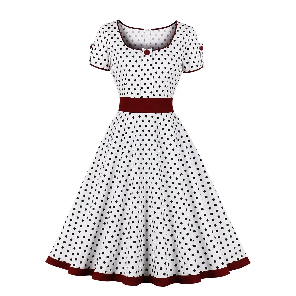 MXN-3257 wholesale female's wine red stripe polka dots cocktail formal 1950s vintage dress women casual dress