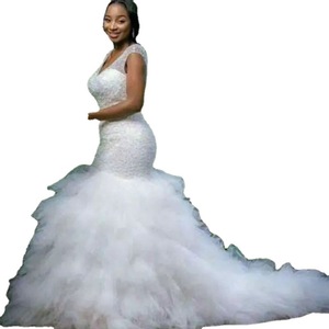 Robe de mariée sirène de luxe AL1392 2022 en organza, grande taille, avec cristaux, longueur au sol, personnalisable - Product Image 5