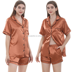 <span class=keywords><strong>Pigiama</strong></span> da Sposa in Raso di Seta di Lusso, 21 Colori, Maniche Corte, Taglie Forti, Vita Elastica - Product Image 2