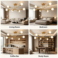 En stock aux États-Unis, lampe de plafond en métal laqué laiton brossé, réglable, 6 têtes, lustre Sputnik, luminaire de style nordique du milieu du siècle, pour l'intérieur