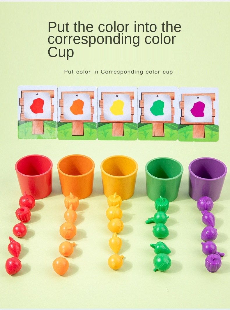 Children wooden mathematics early education toys Vegetables Fruits Color Classification Cup Counting Shape Matching Farm Game