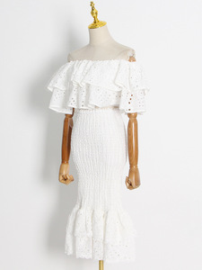 Trajes casuales de dos piezas de un hombro para mujer blanca con cuello cuadrado Método tejido de cintura natural para la temporada de verano al por mayor - Product Image 6