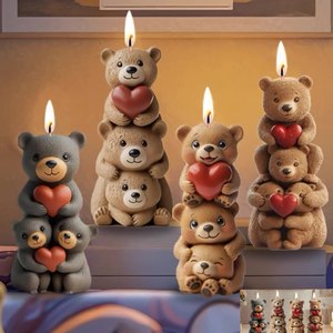 Molde de vela de oso 3D adorable CARATTE, molde de silicona de oso de amor apilado para velas de aromaterapia, artesanías de resina - Product Image 1