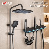 Ensemble de robinetterie de douche mural moderne en laiton chromé poli avec barre coulissante, valve en céramique, pommeau de douche carré à jet pluie et fonction massage, pour villa