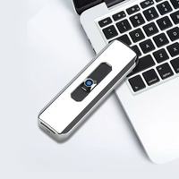 Briquet électronique portable rechargeable coupe-vent à bouton-poussoir, design minimaliste moderne, en métal tendance et fin