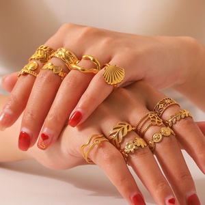 Hợp Thời Trang Bán Buôn Phong Cách Đơn Giản Mở Vòng Trái Tim Hoa Lá Vỏ 18K Vàng Mạ Thép Không Gỉ Nhẫn Cho Phụ Nữ Đồ Trang Sức - Product Image 2