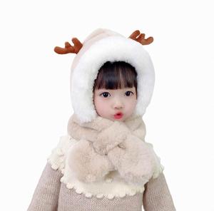 Children's <b>Hat</b> with Scarf Thickened Warm Plush Cute Baby Antler Ear Protection Winter <b>Hats</b> <b>for</b> Kids Beach Business - Product Image 1