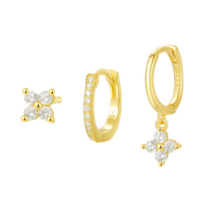 Damila Dainty 925 Sterling Silver 18k Gold Plated Clover Four Leaf Zircon Stud Hoop Drop Dangle Earrings Sets For Women
