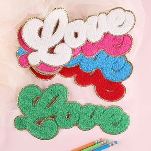 Hot Sale Big Size Iron on Chenille Embroidered Gold Edge love Letter Patch for T-shirt Hoodies - Product Image 2